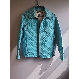 ESPRIT Diamond Quilted Reversible Jacket‎ Teal Blue Floral Print Pockets Retro S
